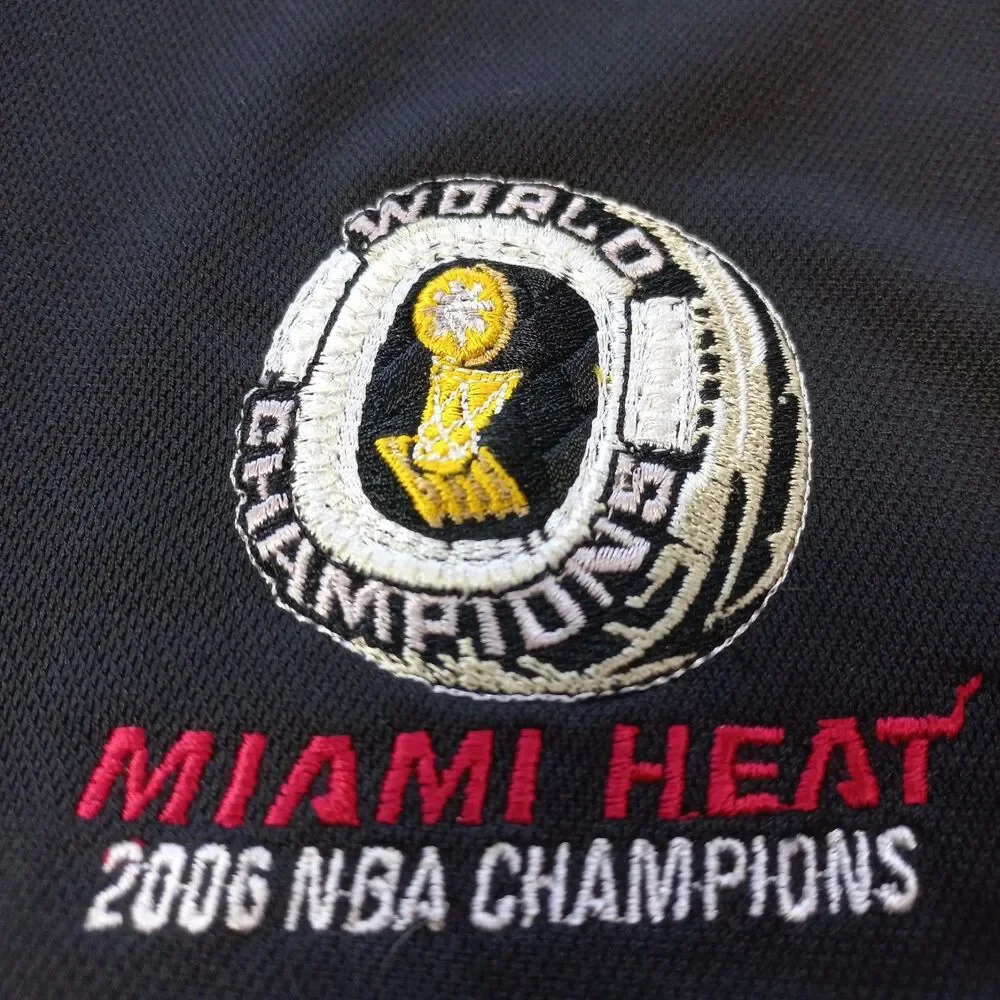 Vintage Adidas Miami Heat 2006 NBA Champions Polo Shirt Mens Medium M Black EUC